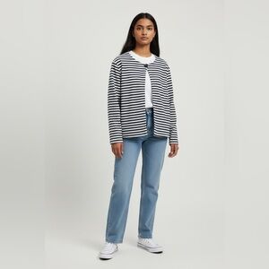 Erin London Nautical Stripe One Button Jacket Navy Size Large